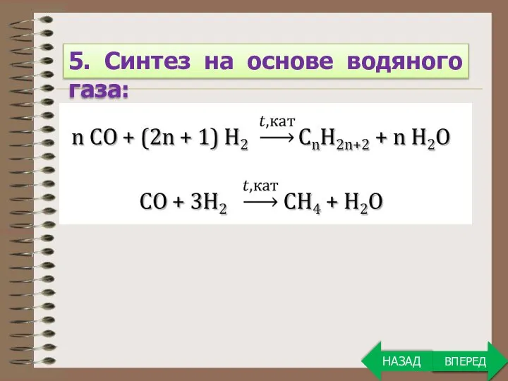 ВПЕРЕД 5. Синтез на основе водяного газа: ВПЕРЕД НАЗАД