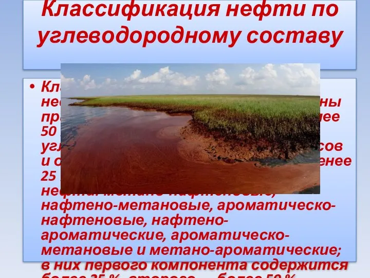 Классификация нефти по углеводородному составу Класс углеводородов, по которому нефти даётся