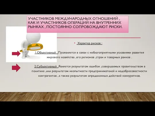 Участников международных отношений ,как и участников операций на внутренних рынках ,