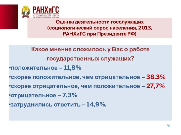 Какое мнение сложилось у Вас о работе государственных служащих? положительное –