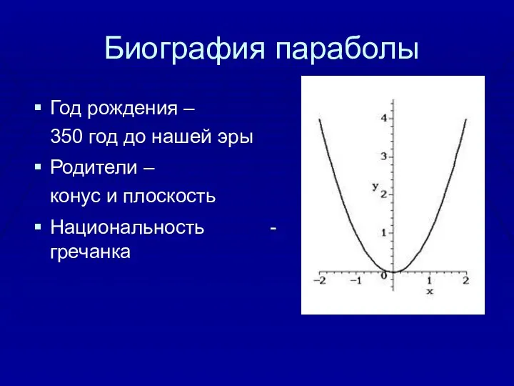 Биография параболы Год рождения – 350 год до нашей эры Родители