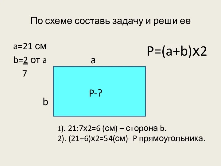 По схеме составь задачу и реши ее a=21 см b=2 от