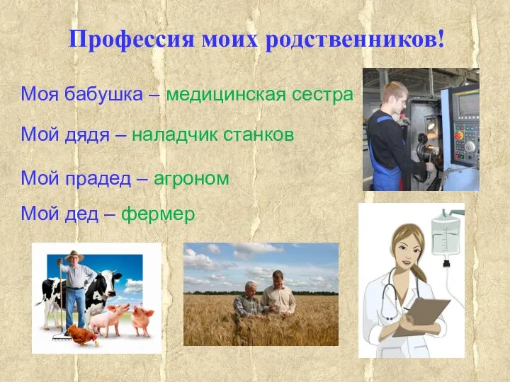 Профессия моих родственников! Моя бабушка – медицинская сестра Мой дядя –