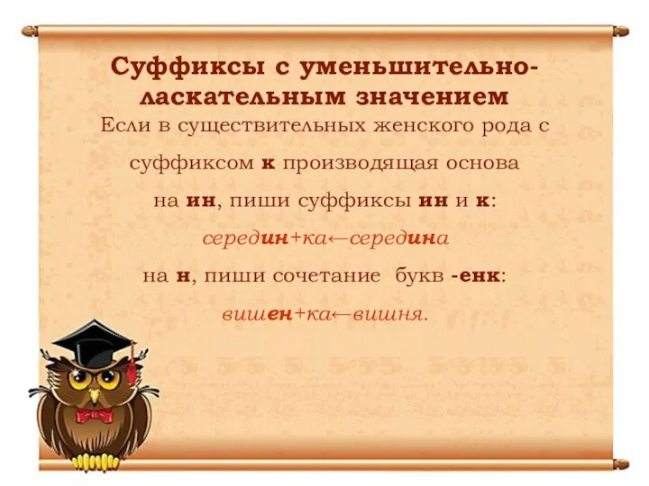 Суффиксы с уменьшительно-ласкательным значением Если в существительных женского рода c суффиксом