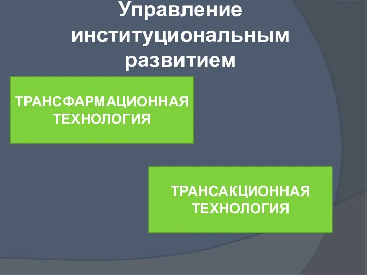 Управление институциональным развитием ТРАНСФАРМАЦИОННАЯ ТЕХНОЛОГИЯ ТРАНСАКЦИОННАЯ ТЕХНОЛОГИЯ