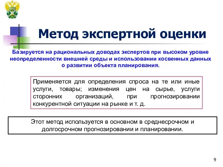 Метод экспертной оценки Применяется для определения спроса на те или иные