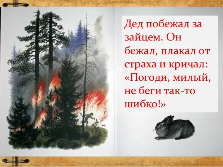 Дед побежал за зайцем. Он бежал, плакал от страха и кричал: