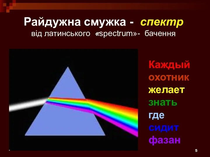 Райдужна смужка - спектр від латинського «spectrum»- бачення Каждый охотник желает знать где сидит фазан