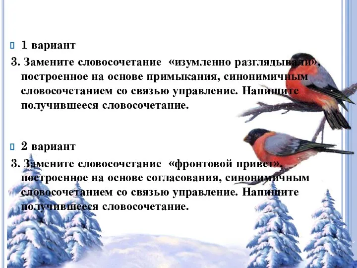 1 вариант 3. Замените словосочетание «изумленно разглядывали», построенное на основе примыкания,