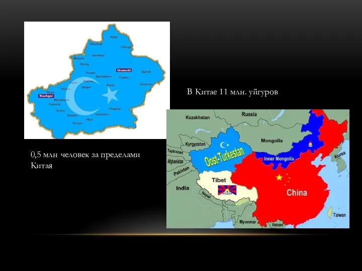 0,5 млн человек за пределами Китая В Китае 11 млн. уйгуров