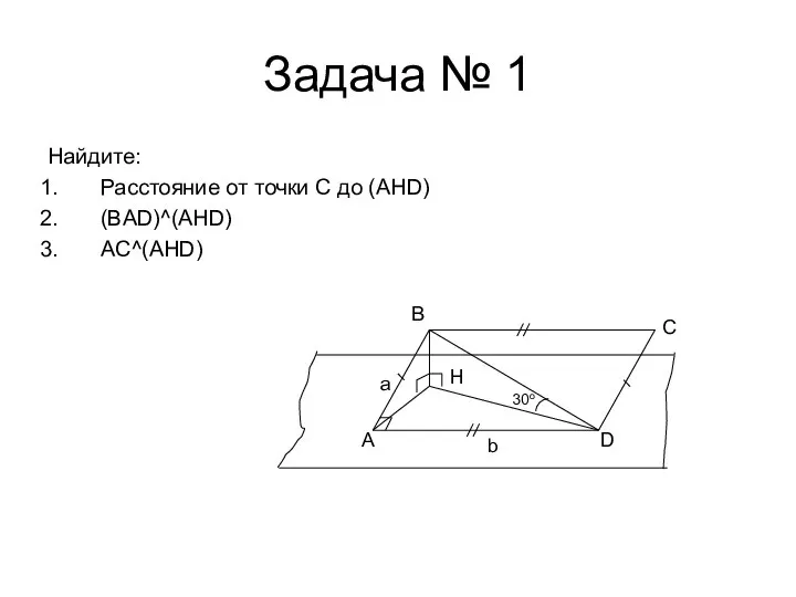 Задача № 1 Найдите: Расстояние от точки C до (AHD) (BAD)^(AHD)