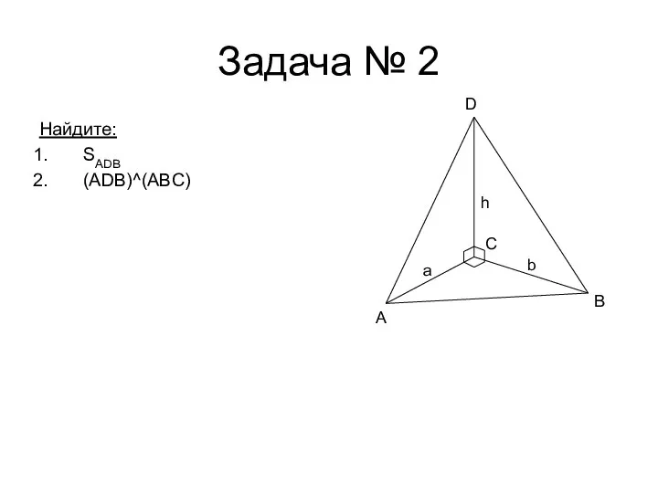 Задача № 2 Найдите: SADB (ADB)^(ABC) A B D h a C b