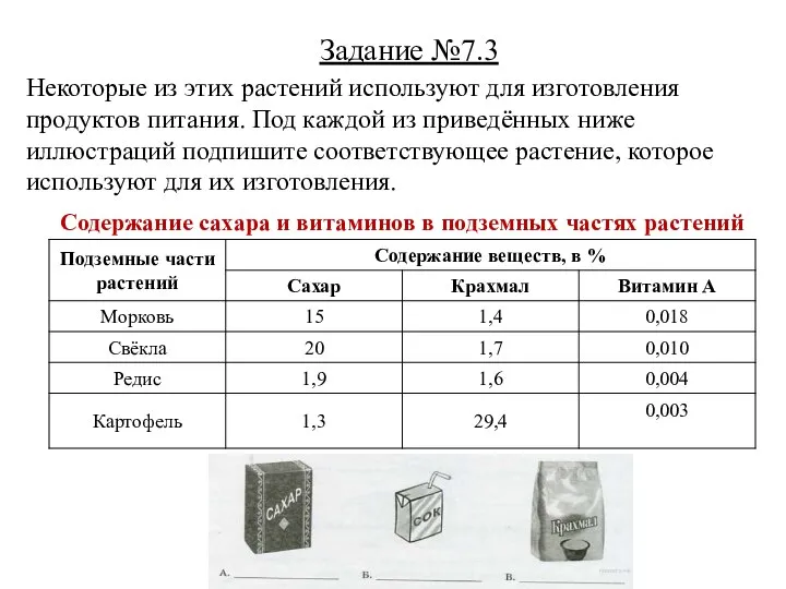 Задание №7.3 Некоторые из этих растений используют для изготовления продуктов питания.