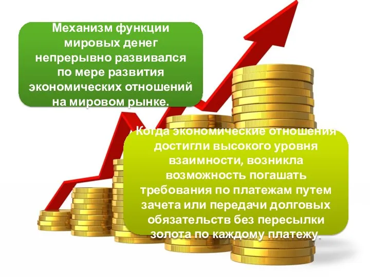 Механизм функции мировых денег непрерывно развивался по мере развития экономических отношений