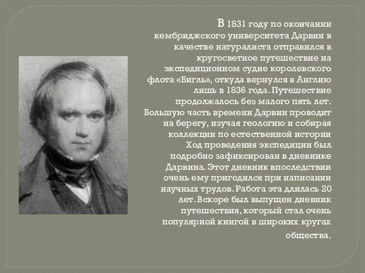 В 1831 году по окончании кембриджского университета Дарвин в качестве натуралиста