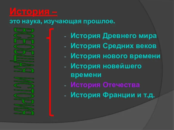 История – это наука, изучающая прошлое. История Древнего мира История Средних