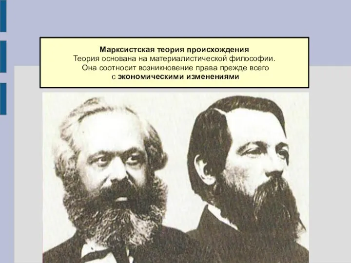 Марксистская теория происхождения Теория основана на материалистической философии. Она соотносит возникновение