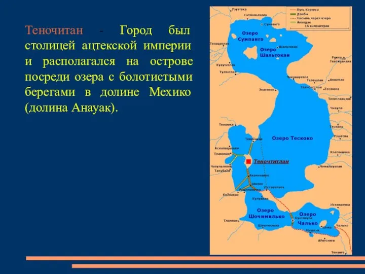 Теночитан - Город был столицей ацтекской империи и располагался на острове