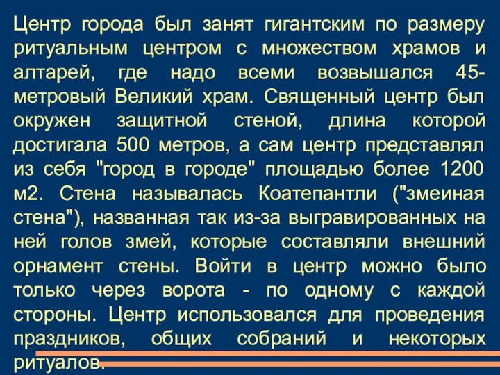 Центр города был занят гигантским по размеру ритуальным центром с множеством