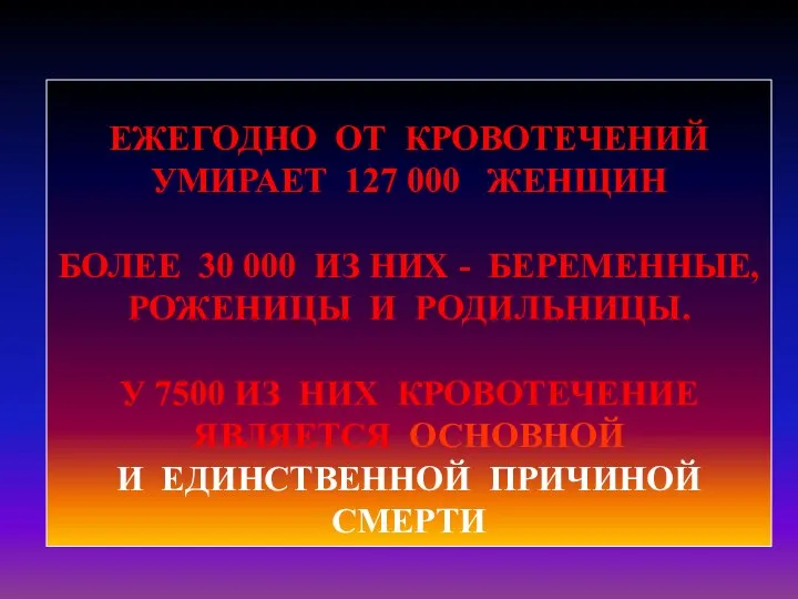 ЕЖЕГОДНО ОТ КРОВОТЕЧЕНИЙ УМИРАЕТ 127 000 ЖЕНЩИН БОЛЕЕ 30 000 ИЗ