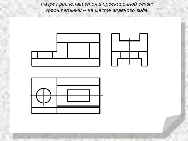 Разрез располагается в проекционной связи: фронтальный – на месте главного вида