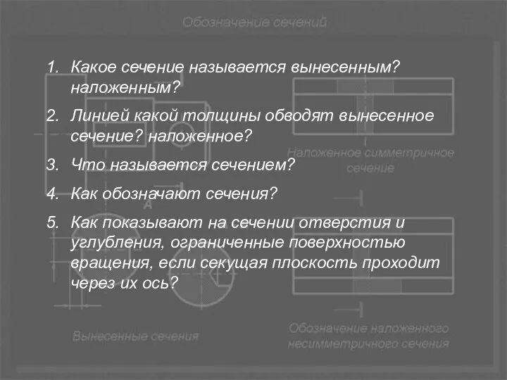 Какое сечение называется вынесенным? наложенным? Линией какой толщины обводят вынесенное сечение?