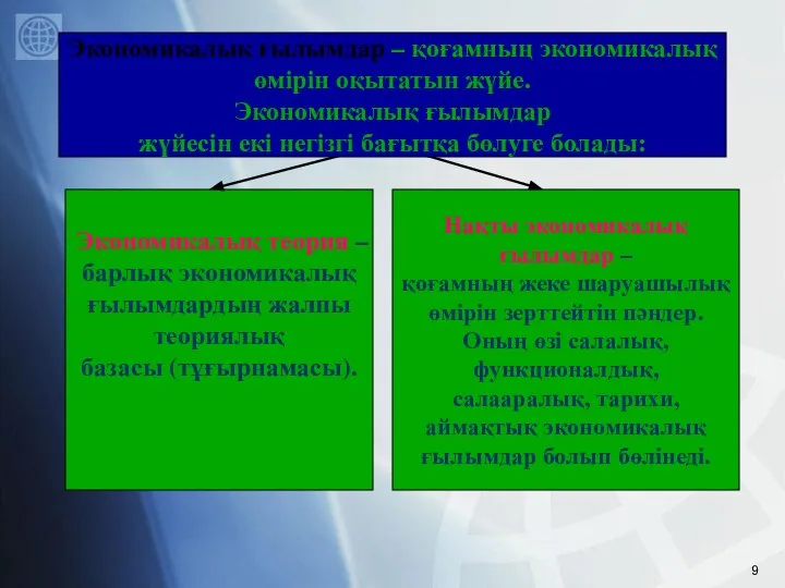 Экономикалық теория – барлық экономикалық ғылымдардың жалпы теориялық базасы (тұғырнамасы). Нақты