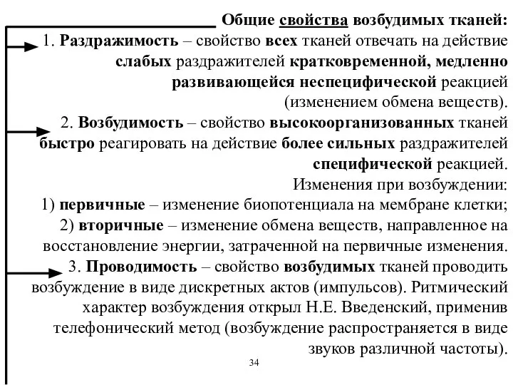 Общие свойства возбудимых тканей: 1. Раздражимость – свойство всех тканей отвечать