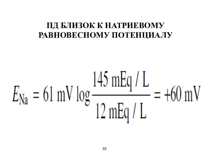 ПД БЛИЗОК К НАТРИЕВОМУ РАВНОВЕСНОМУ ПОТЕНЦИАЛУ 88