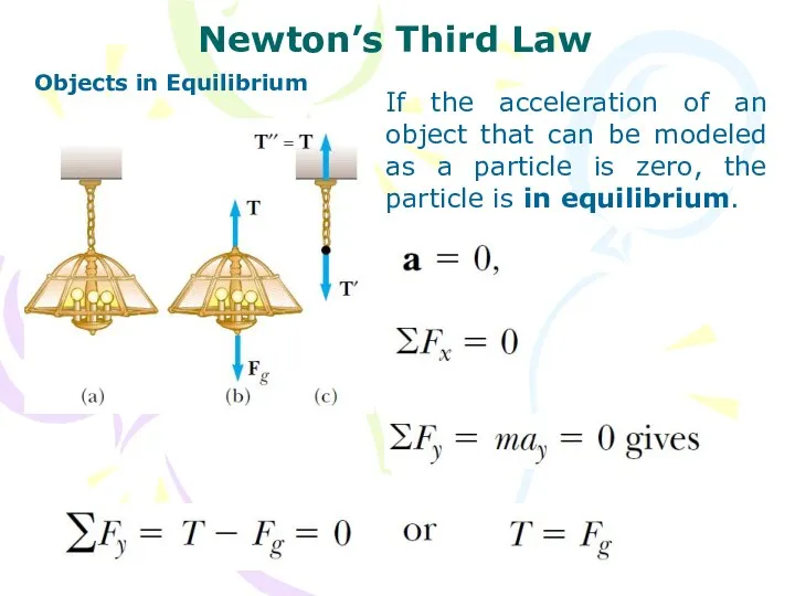 Newton’s Third Law Objects in Equilibrium If the acceleration of an