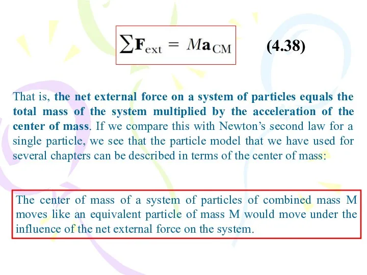 That is, the net external force on a system of particles