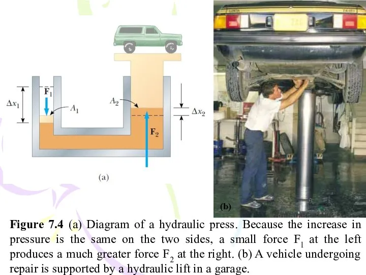 (b) Figure 7.4 (a) Diagram of a hydraulic press. Because the