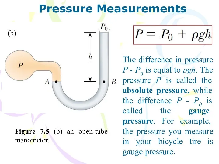 Pressure Measurements Figure 7.5 (b) an open-tube manometer. (b) The difference