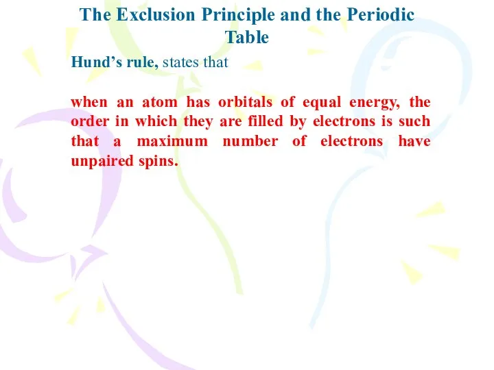 The Exclusion Principle and the Periodic Table Hund’s rule, states that