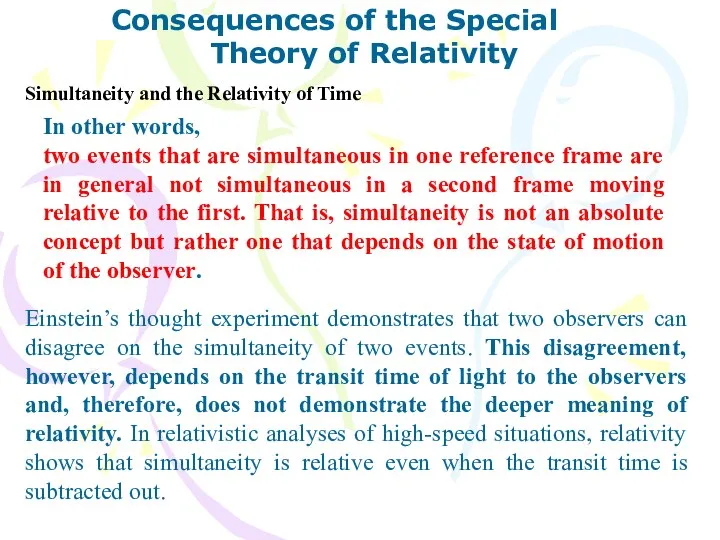 Consequences of the Special Theory of Relativity Simultaneity and the Relativity