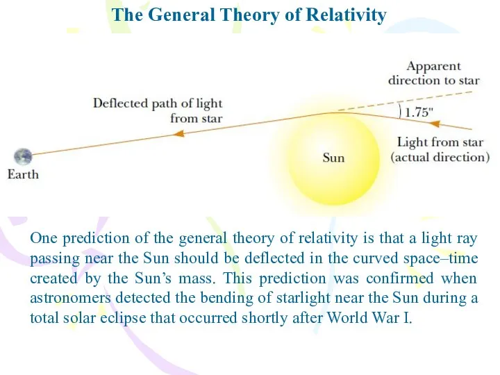 The General Theory of Relativity One prediction of the general theory