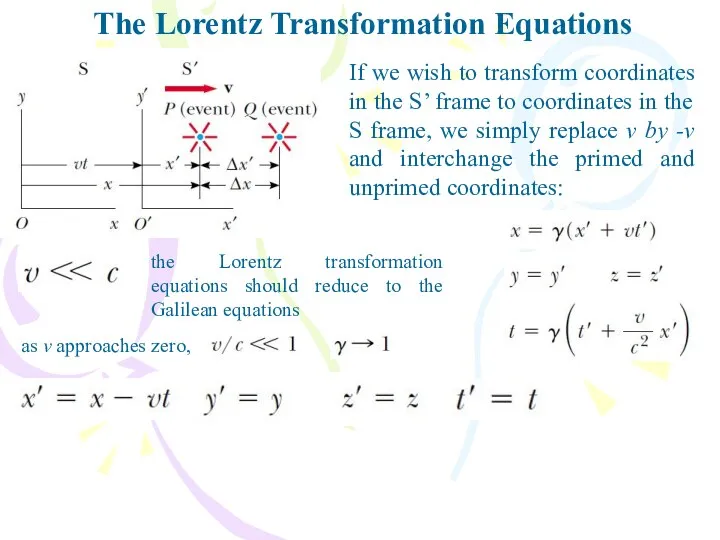 The Lorentz Transformation Equations If we wish to transform coordinates in
