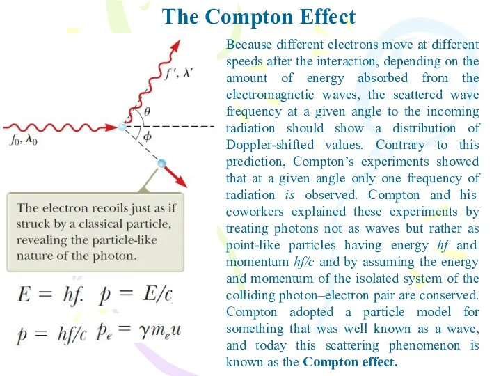 The Compton Effect Because different electrons move at different speeds after