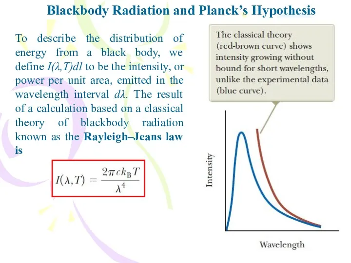 Blackbody Radiation and Planck’s Hypothesis To describe the distribution of energy