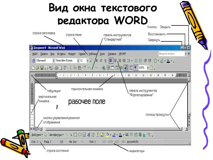 Вид окна текстового редактора WORD