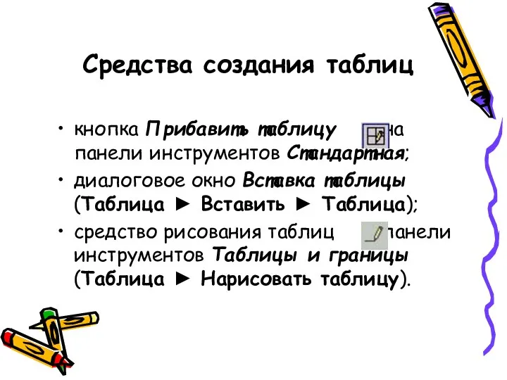 кнопка Прибавить таблицу на панели инструментов Стандартная; диалоговое окно Вставка таблицы