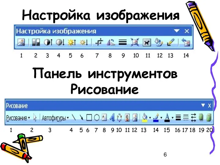 Панель инструментов Рисование Настройка изображения