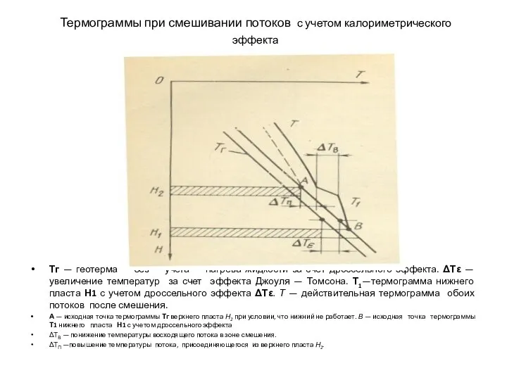 Термограммы при смешивании потоков с учетом калориметрического эффекта Тг — геотерма