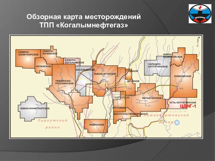 Обзорная карта месторождений ТПП «Когалымнефтегаз» ЦДНГ-1