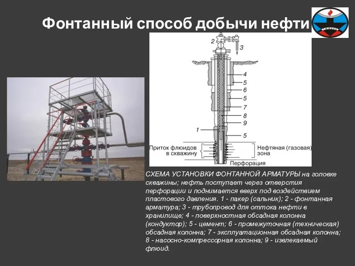 Фонтанный способ добычи нефти СХЕМА УСТАНОВКИ ФОНТАННОЙ АРМАТУРЫ на головке скважины;