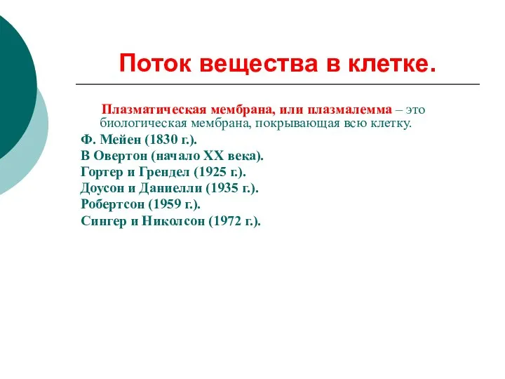 Поток вещества в клетке. Плазматическая мембрана, или плазмалемма – это биологическая