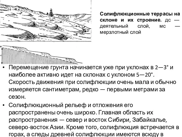 Перемещение грунта начинается уже при уклонах в 2—3° и наиболее активно