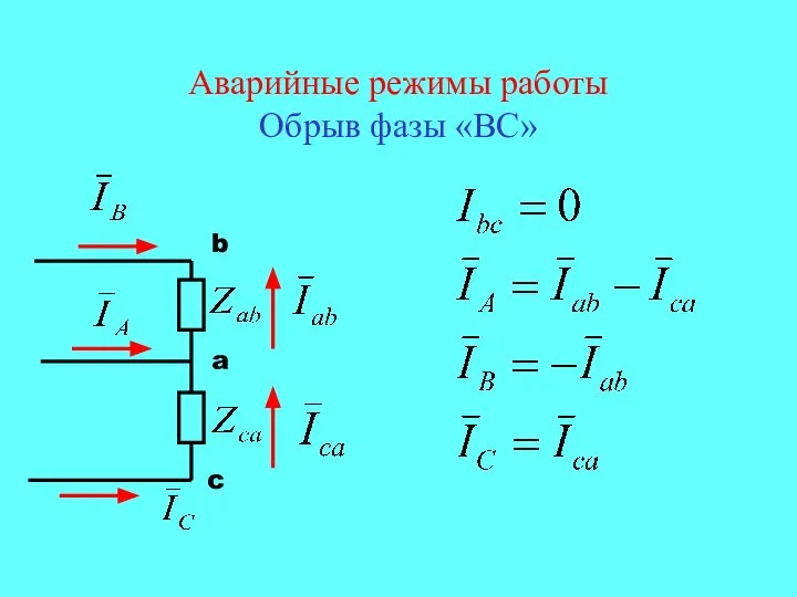 Аварийные режимы работы Обрыв фазы «ВС» b a c