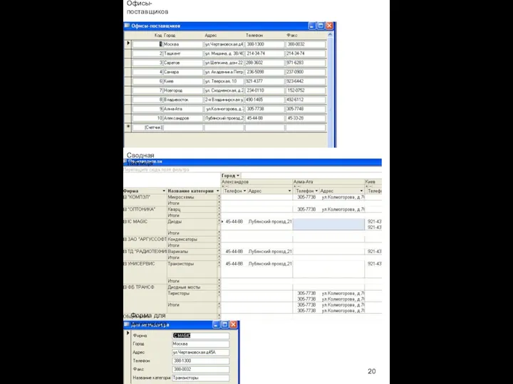 Офисы-поставщиков Сводная таблица Форма для менеджера 20