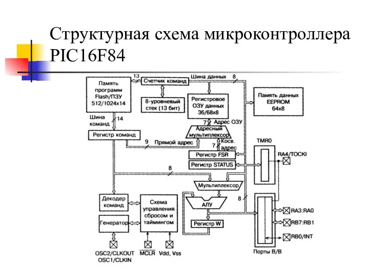 Структурная схема микроконтроллера PIC16F84